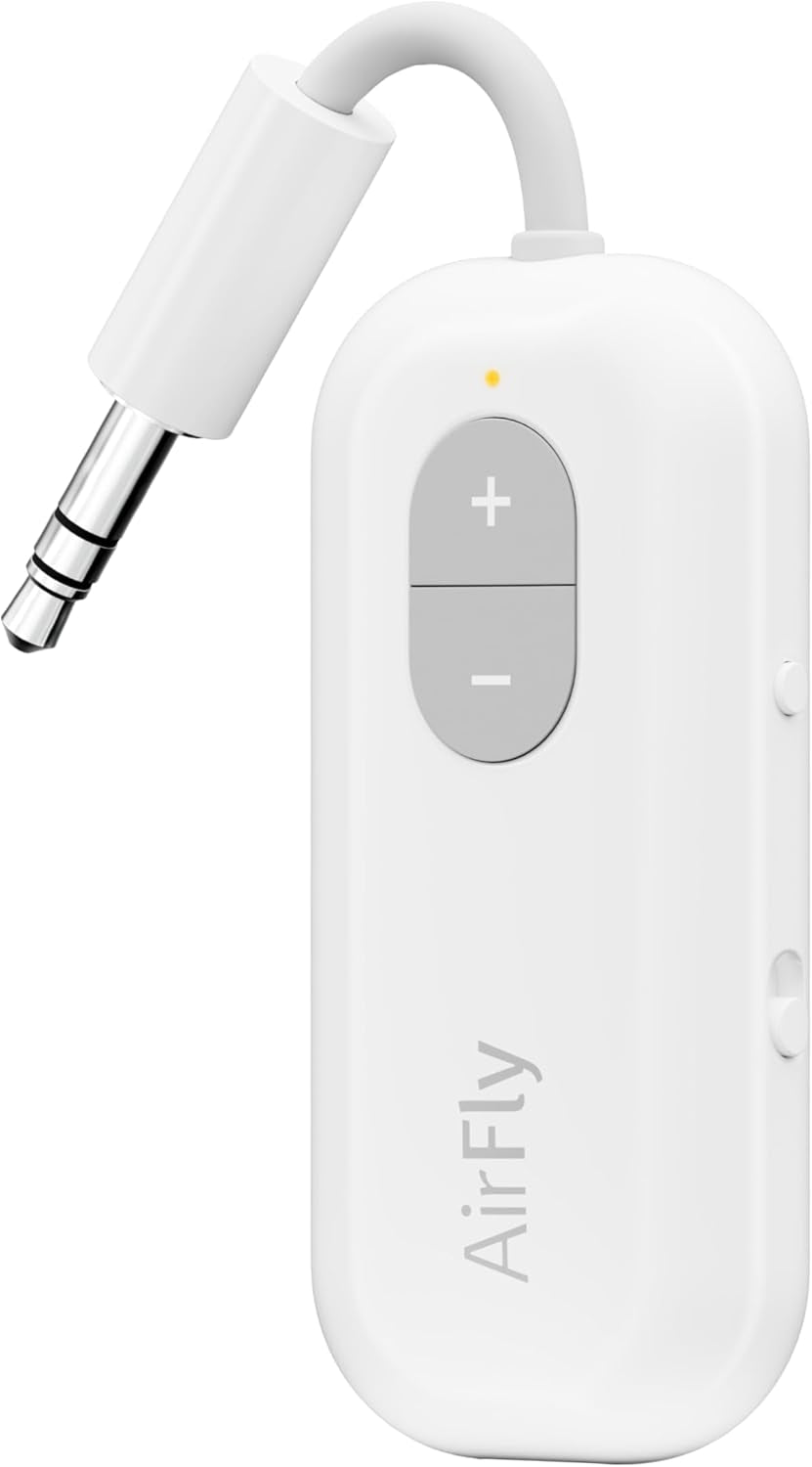 Airfly SE, Bluetooth Wireless Audio Transmitter for Airpods/Wireless or Noise-Cancelling Headphones; Use with 3.5 Mm Audio Jack on Airplanes, Gym Equipment or Ipad/Tablets (Cool White)