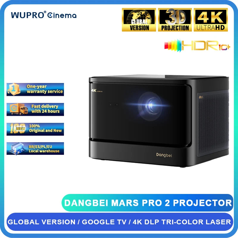 Mars Pro 2 Projector Native 4K HDR10+ DLP Laser Cinema 2450 ISO Lumen Google TV Android for Home Global Version Theater