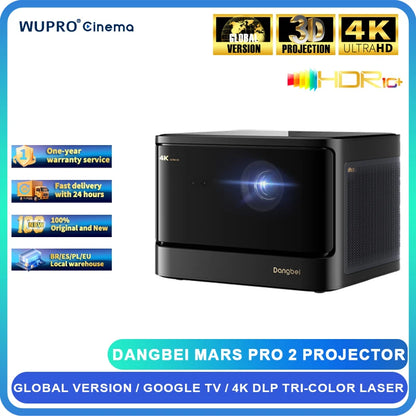 Mars Pro 2 Projector Native 4K HDR10+ DLP Laser Cinema 2450 ISO Lumen Google TV Android for Home Global Version Theater