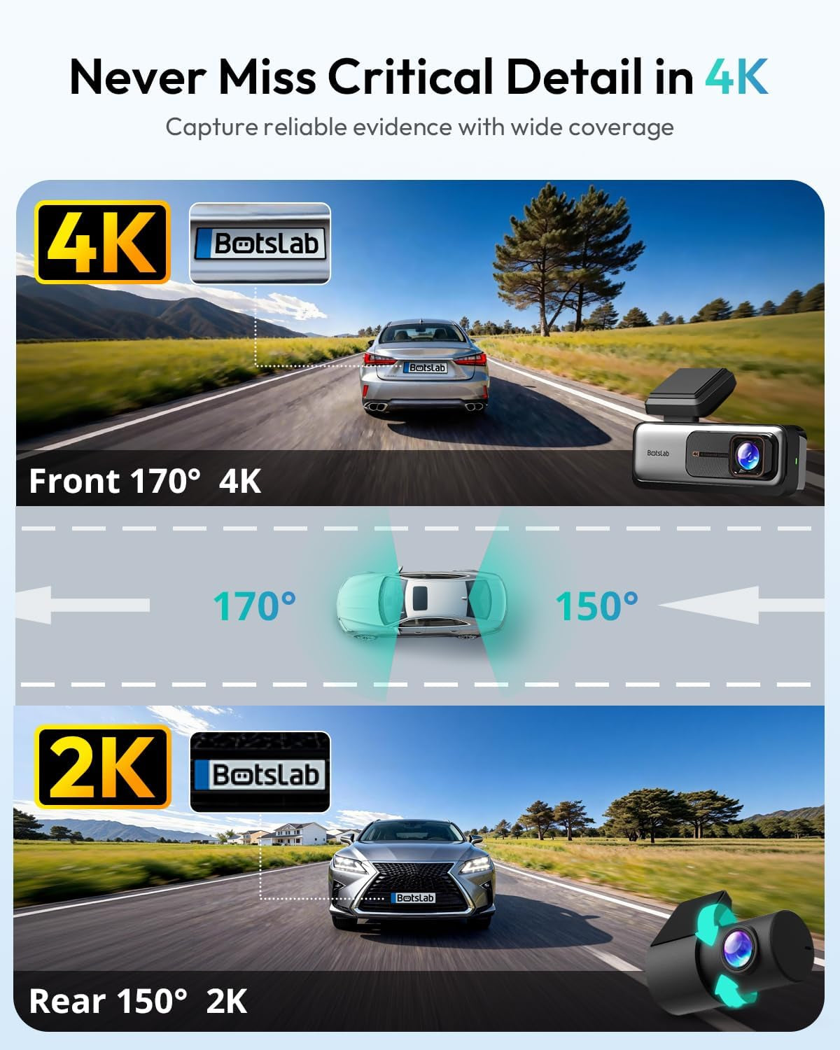 4K+2K Dual Channel Front and Rear Dash Cam with 64GB Card, STARVIS IMX415, Dash Car Camera with Voice Control &amp; 24/7 Parking Mode | Night Vision, Wifi GPS for Uber/Taxi/Car Safety