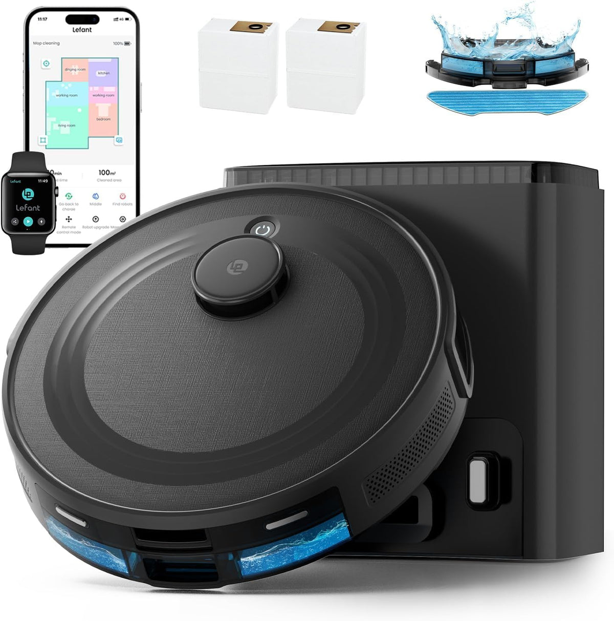 M2 plus Robot Vacuum and Mop, Strong Suction with Lidar Navigation, 75-Day Self-Emptying, 2.4/5G Wi-Fi/App/Alexa, 190° PSD Obstacle Avoidance, Hard Floors and Carpet, Black
