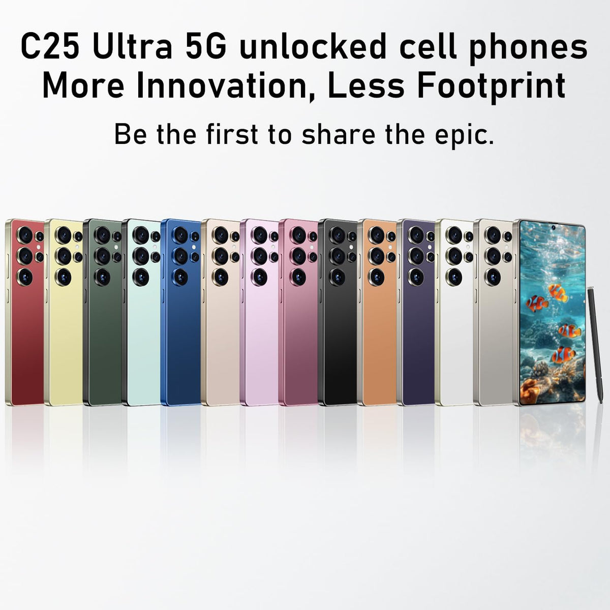 C25 Ultra Cell Phone Unlocked Phones 2025 Android 14 Mobile Phone with Build-In Pen, 12GB+512GB, 7" Display, 108MP+68MP Camera 8000 Mah 5G Dual SIM Smartphone (Light Cyan)