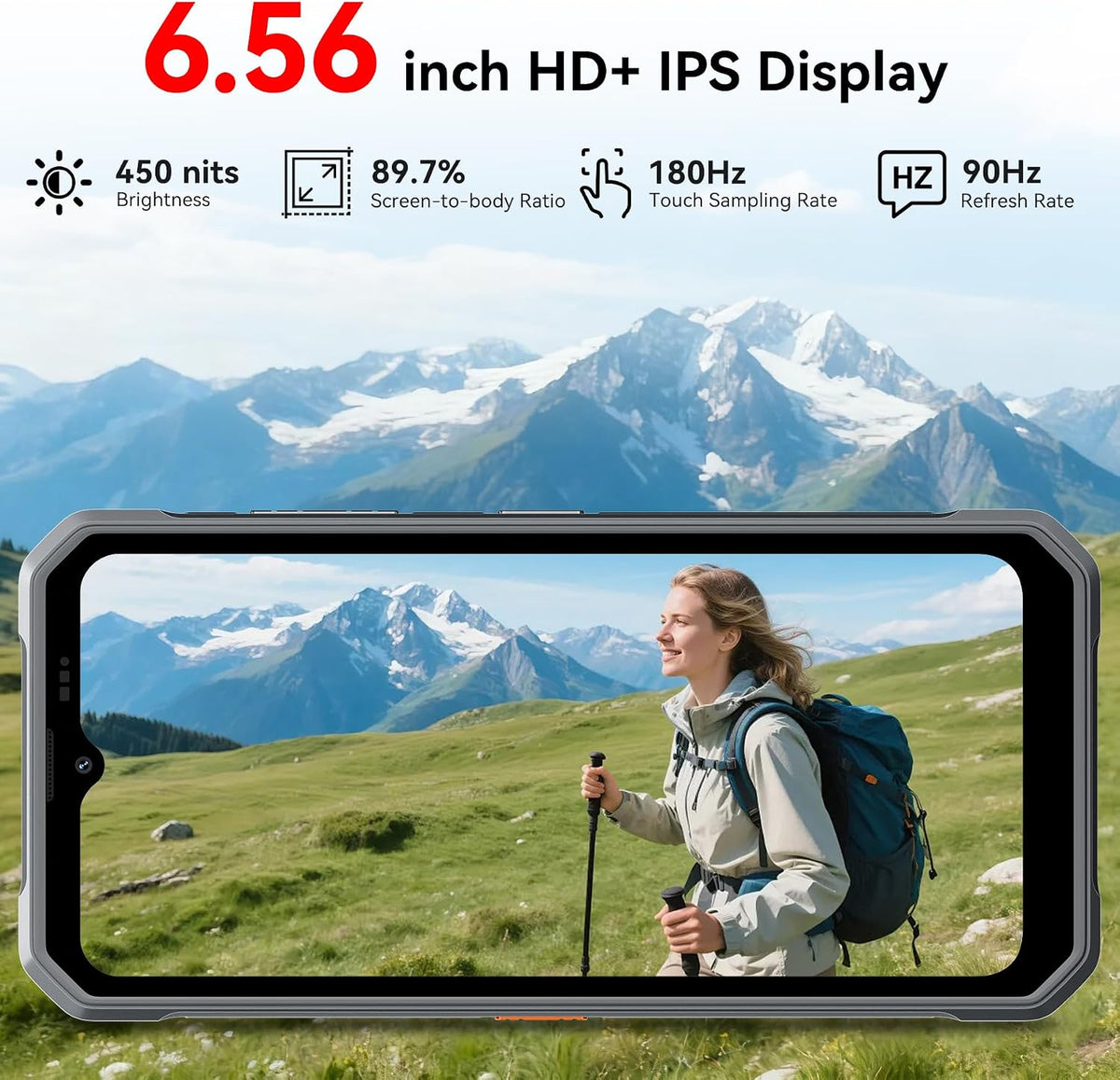 Fort 2 Rugged Phone Android 15, 10.7Mm Ultra-Thin Rugged Smartphone Unlocked, 24GB + 128GB/2TB 6.56”Hd+90Hz Large Dispaly, 4G T-Mobile Dual SIM IP69K Waterproof 16MP+13MP Camera, NFC/OTG/GPS