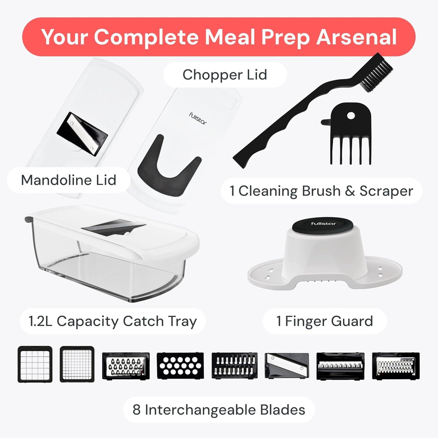 Pro Original - Vegetable Chopper & Mandoline Slicer - 8 Blades | Onion, Salad & Veggie Dicer - Julienne Cutter & Grater - Kitchen Gadgets & Gifts - Home Essentials (8-In-1, White)