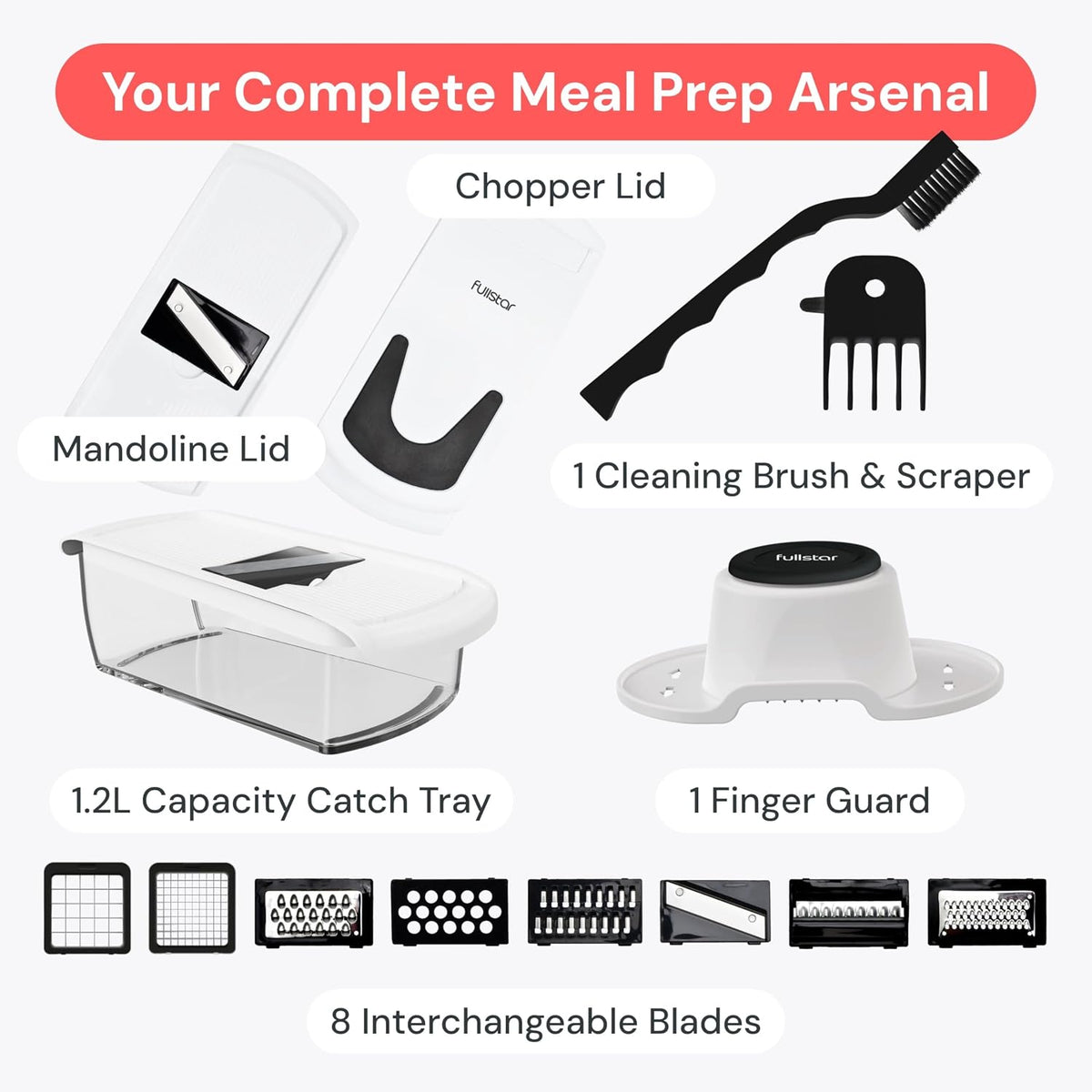 Pro Original - Vegetable Chopper &amp; Mandoline Slicer - 8 Blades | Onion, Salad &amp; Veggie Dicer - Julienne Cutter &amp; Grater - Kitchen Gadgets &amp; Gifts - Home Essentials (8-In-1, White)