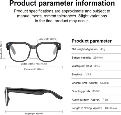 AI Smart Glasses with Camera, 4K HD Video &amp; Photo Capture, 8MP Camera Glasses for Men Women, Recording Glasses with AI Assistant, Object Recognition, Bluetooth Sunglasses for Travel/Work/Vlog