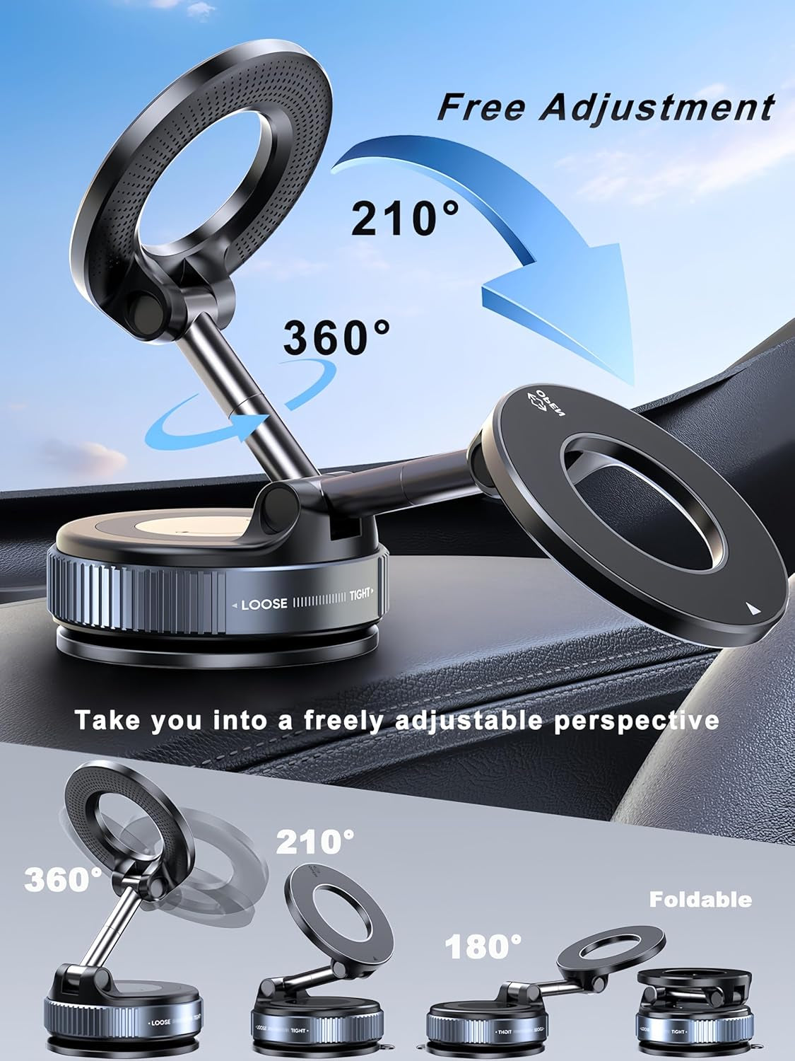 Upgraded 360° Nano Gel Vacuum Magnetic Phone Holder, Car Phone Holder for Magsafe[108+Lbs Strongest Suction &amp; 3000Gf Strongest Magnetic], Car Phone Mount for Car/For Iphone 17 Pro Max White