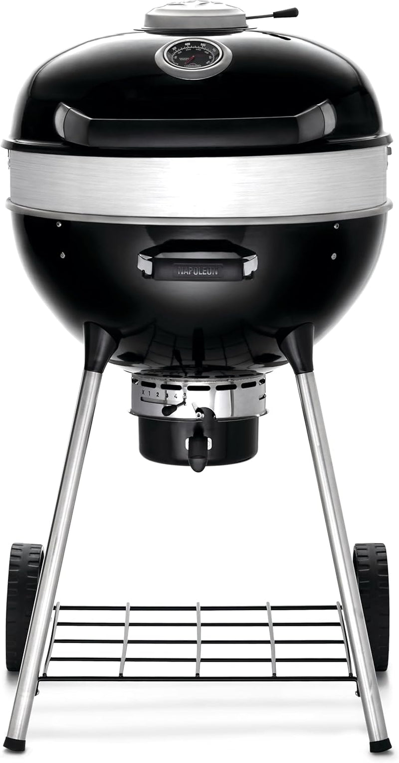 PRO 22-Inch Charcoal Kettle Grill - PRO22K-LEG-3 - Black, Stainless Steel Spacer Ring, 360In² Cooking Area, Sturdy 4-Leg Design, 7-Inch Wheels
