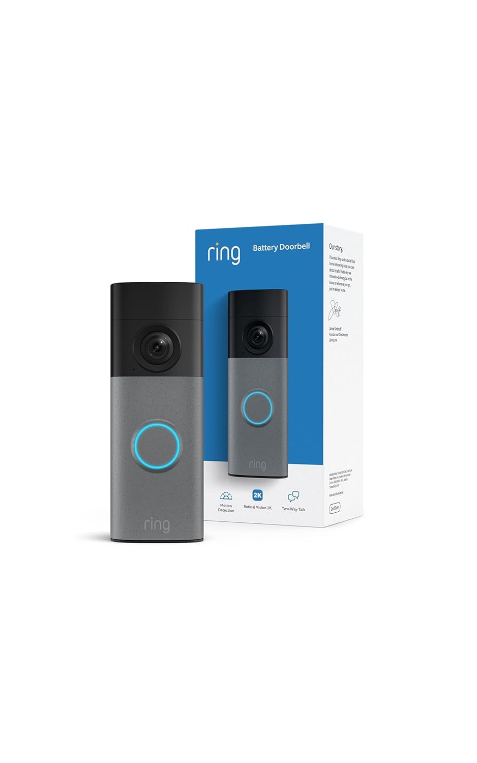 Battery Doorbell (Newest Model), Retinal 2K with Wide-Angle Video, up to 6X Enhanced Zoom, Two-Way Talk, and Built-In Battery, Speckled Gray
