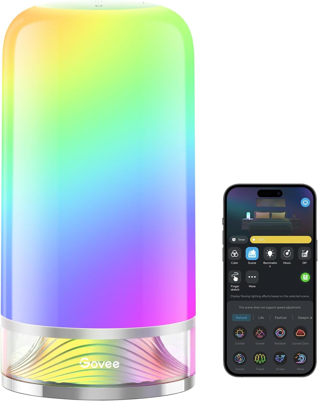 RGBIC Smart Table Lamp 2, Touch Bedside Lamps Work with Matter, Alexa | LED Desk Light with Music Sync and 64 Scene Modes, Color Changing Lamp for Bedroom Decor, Living Room Dimmable Night Light